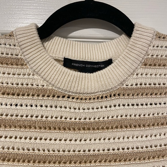 NWT French Connection Size L Ivory Gold Stripe Cotton Blend Sleeveless Knit Top - Picture 2 of 12